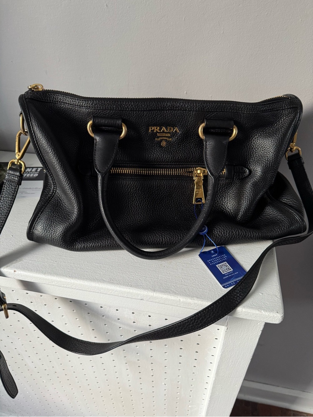 Prada Black Leather Shoulder Bag with Gold Hardware - Picture 2 of 12
